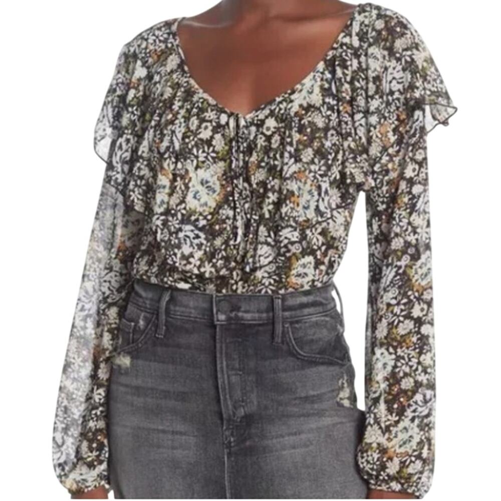 Intimately Free People Dainty Floral Bodysuit Ruffle Ethereal Fairy Romantic Top